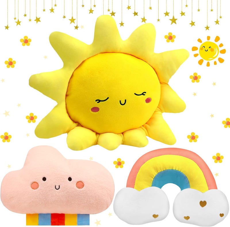Queekay Set of 3 Kid Moon Star Cloud Cushion Soft Plush Pillow Nursery Stuffed Throw Cushion Children Cute Pillow for Baby Room Reading Nook Decorations Gifts(Rainbow, Cloud, Sun) - Image 1